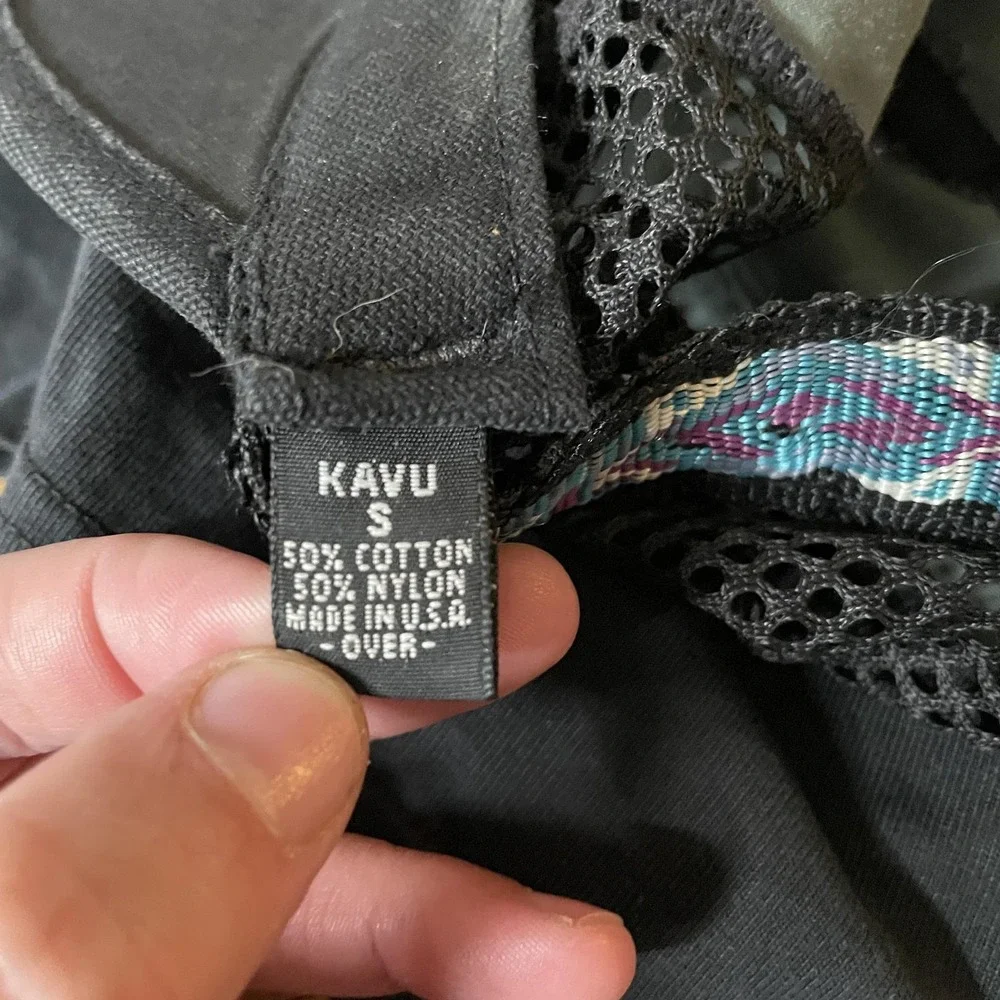 KAVU Hat Cap Strap Back Mens Small Green Black Mesh Webbing Strapcap Made in USA - Picture 6 of 7